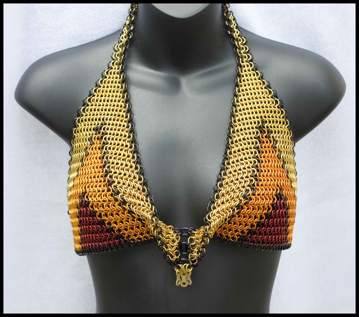 ...gold, orange and red in European 4-1 chainmaille pattern. 