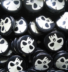 White Skulls engraved on Black Acrylic Beads
