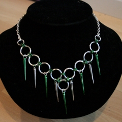 Silver and Green Spiked Choker